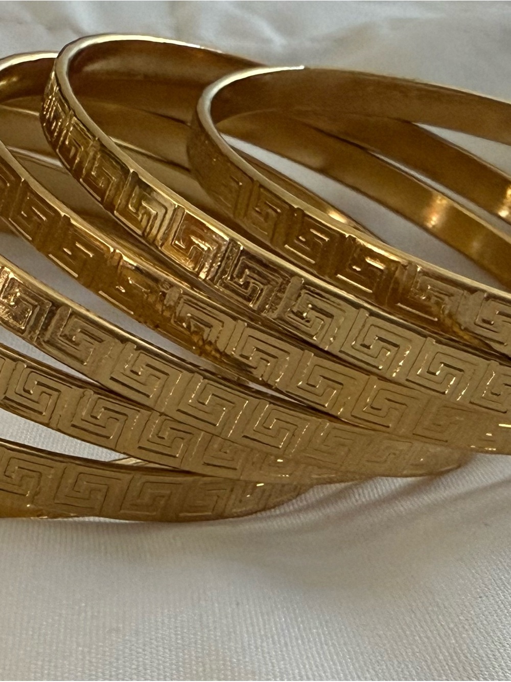 Gold tone stainless steel Greek Key Bangle Set - Women Accessories
